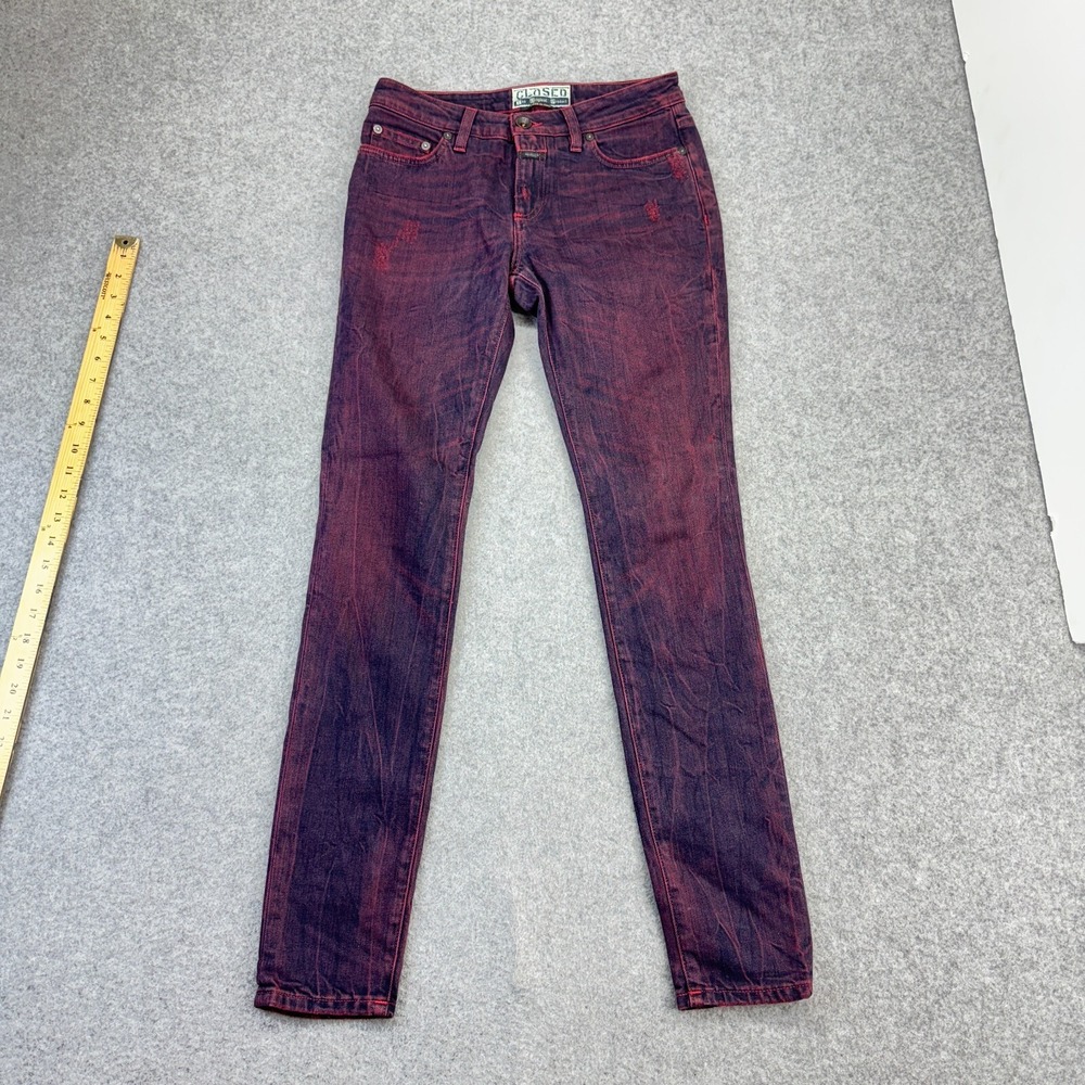 Closed Marlow Distressed Skinny Jeans Red Black Wash Women's 25 Made in Italy